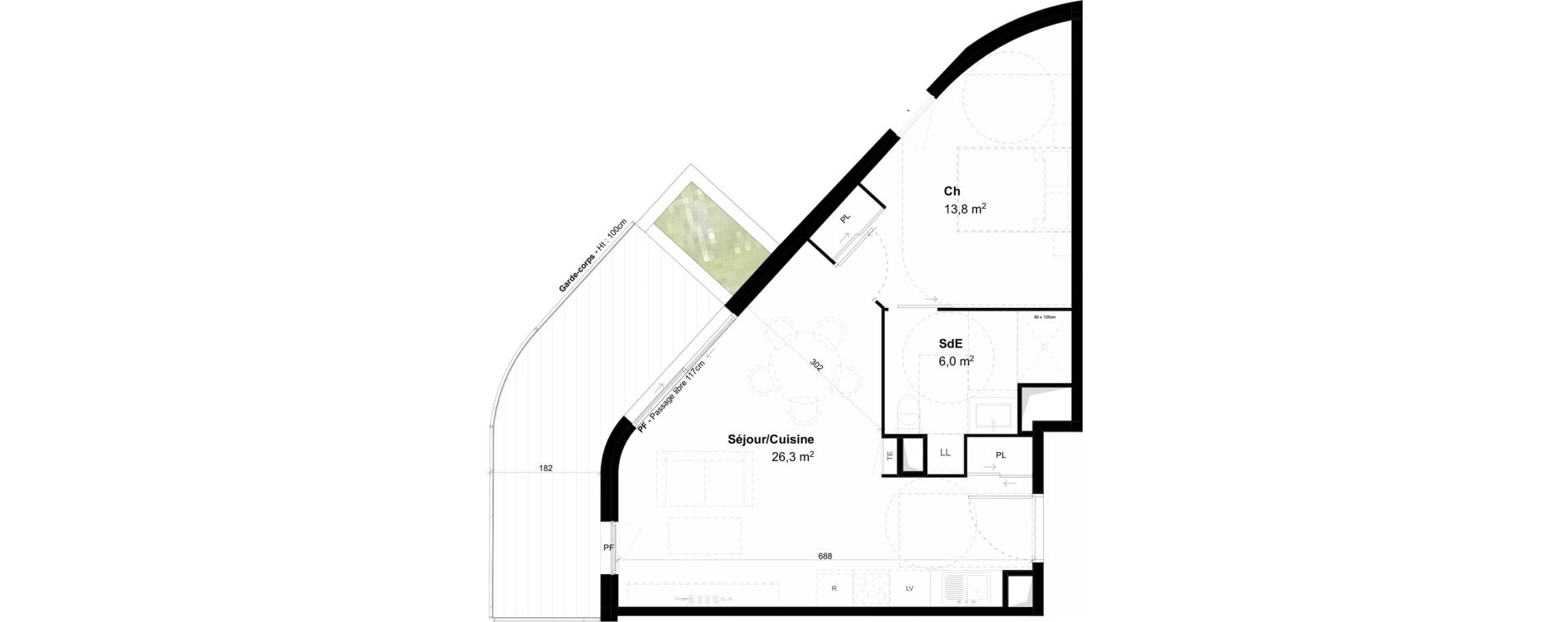 Appartement T2 de 46,10 m2 &agrave; Montpellier Val de croze