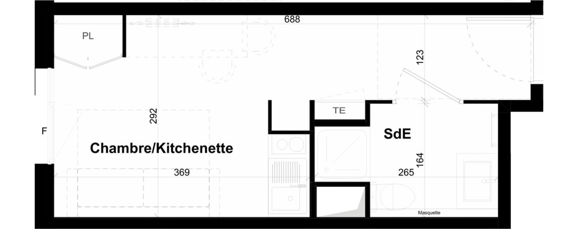 Appartement T1 de 18,40 m2 &agrave; Montpellier Val de croze