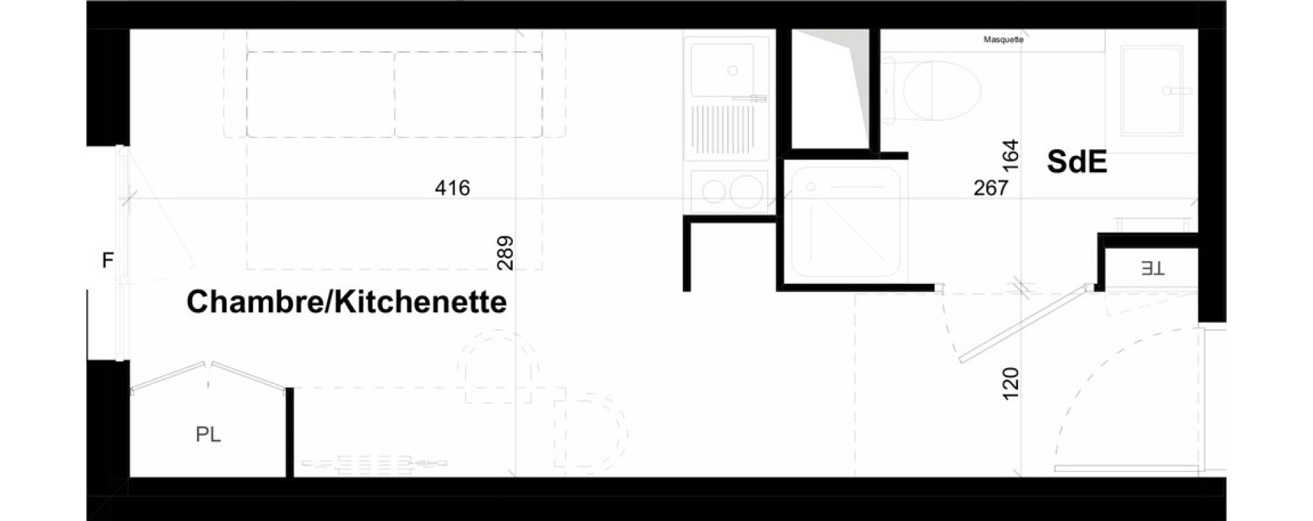 Appartement T1 de 18,80 m2 &agrave; Montpellier Val de croze