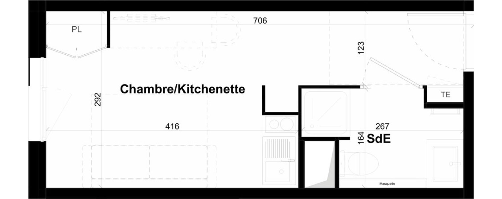 Appartement T1 de 19,00 m2 &agrave; Montpellier Val de croze