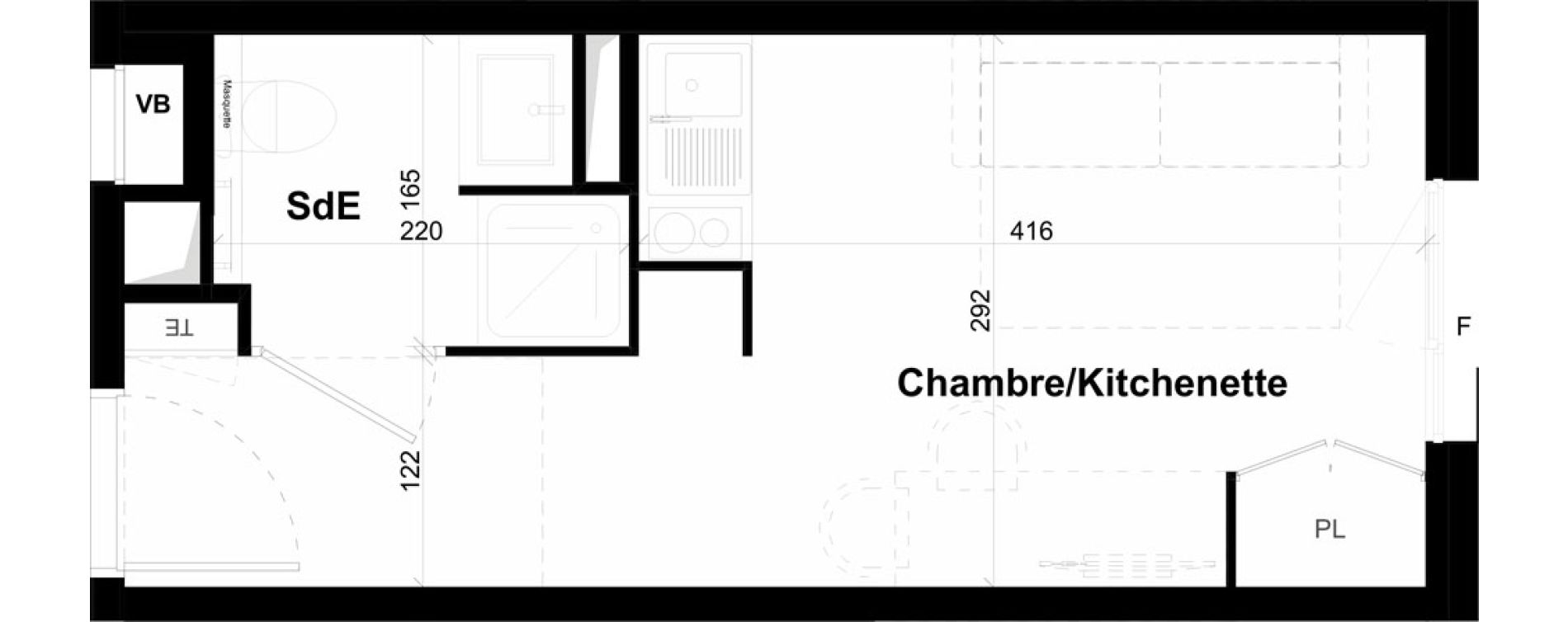 Appartement T1 de 18,80 m2 &agrave; Montpellier Val de croze
