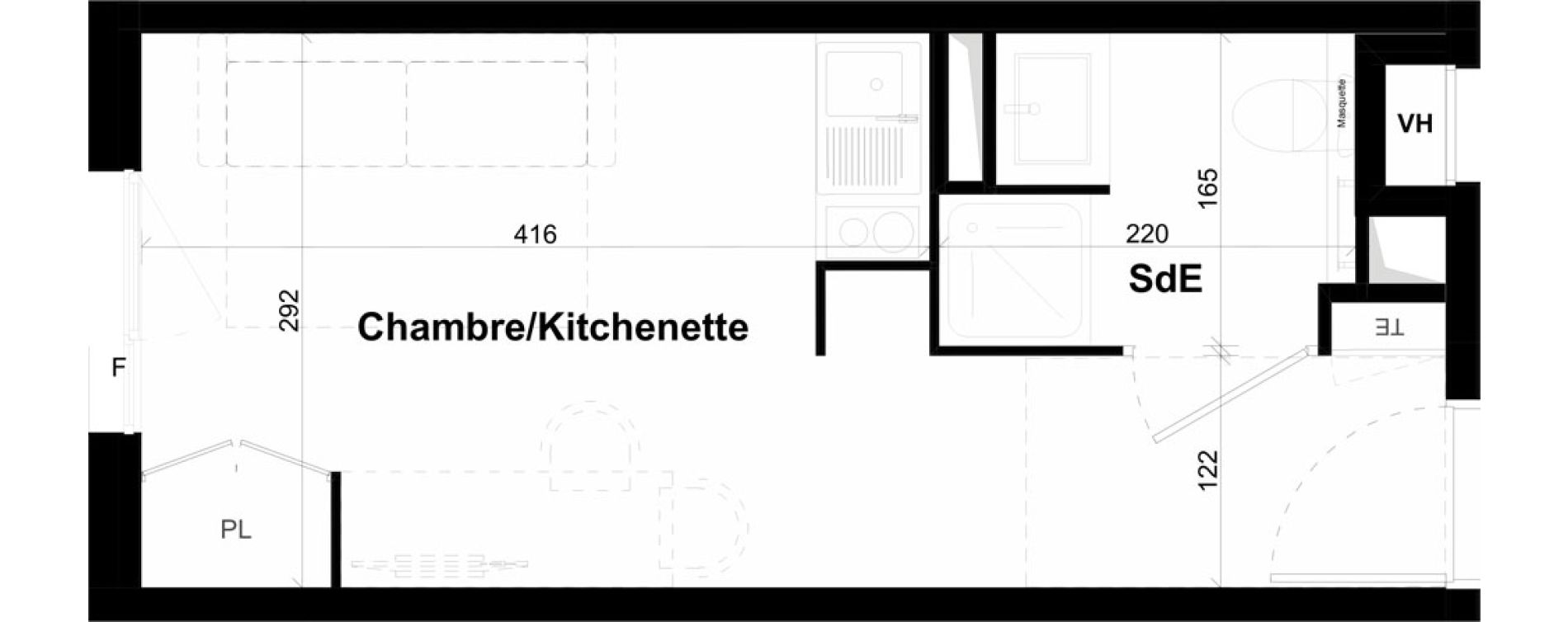 Appartement T1 de 18,70 m2 &agrave; Montpellier Val de croze