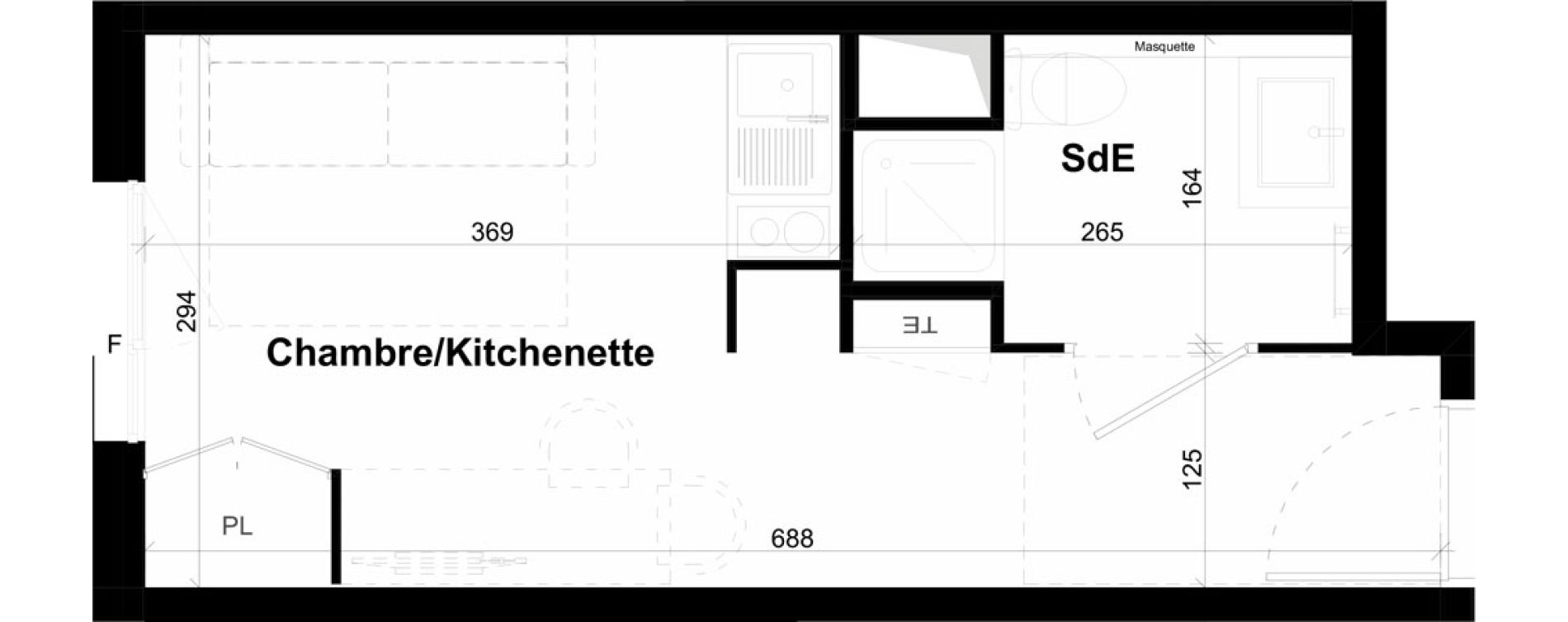Appartement T1 de 18,40 m2 &agrave; Montpellier Val de croze