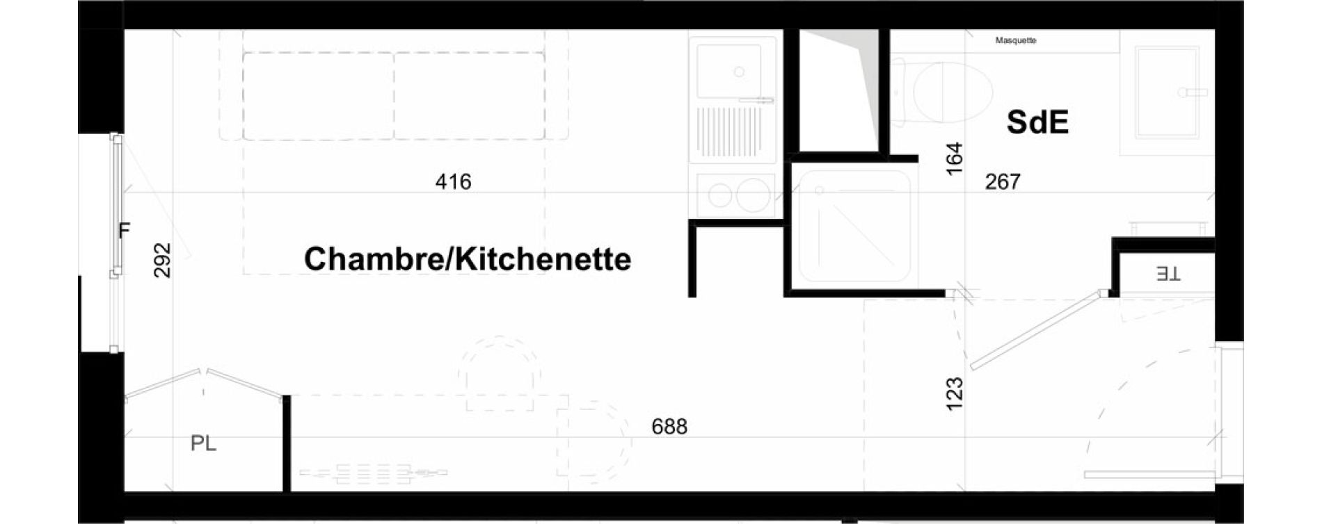 Appartement T1 de 19,10 m2 &agrave; Montpellier Val de croze