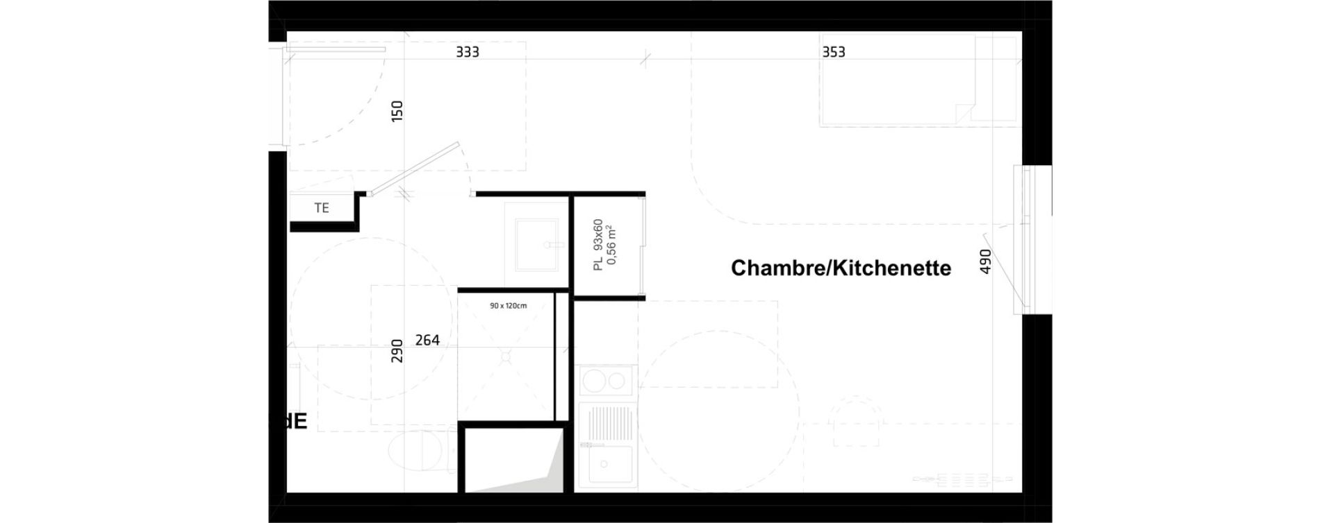 Appartement T1 de 28,20 m2 &agrave; Montpellier Val de croze