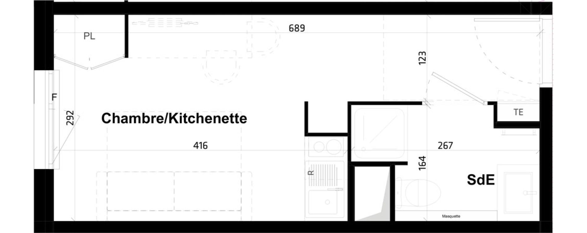 Appartement T1 de 19,00 m2 &agrave; Montpellier Val de croze