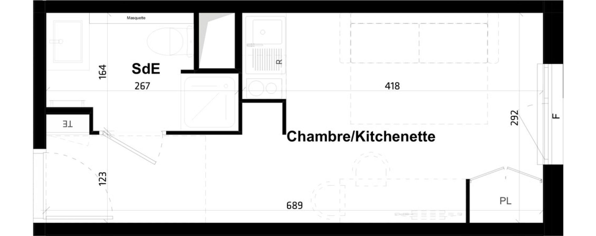 Appartement T1 de 19,00 m2 &agrave; Montpellier Val de croze