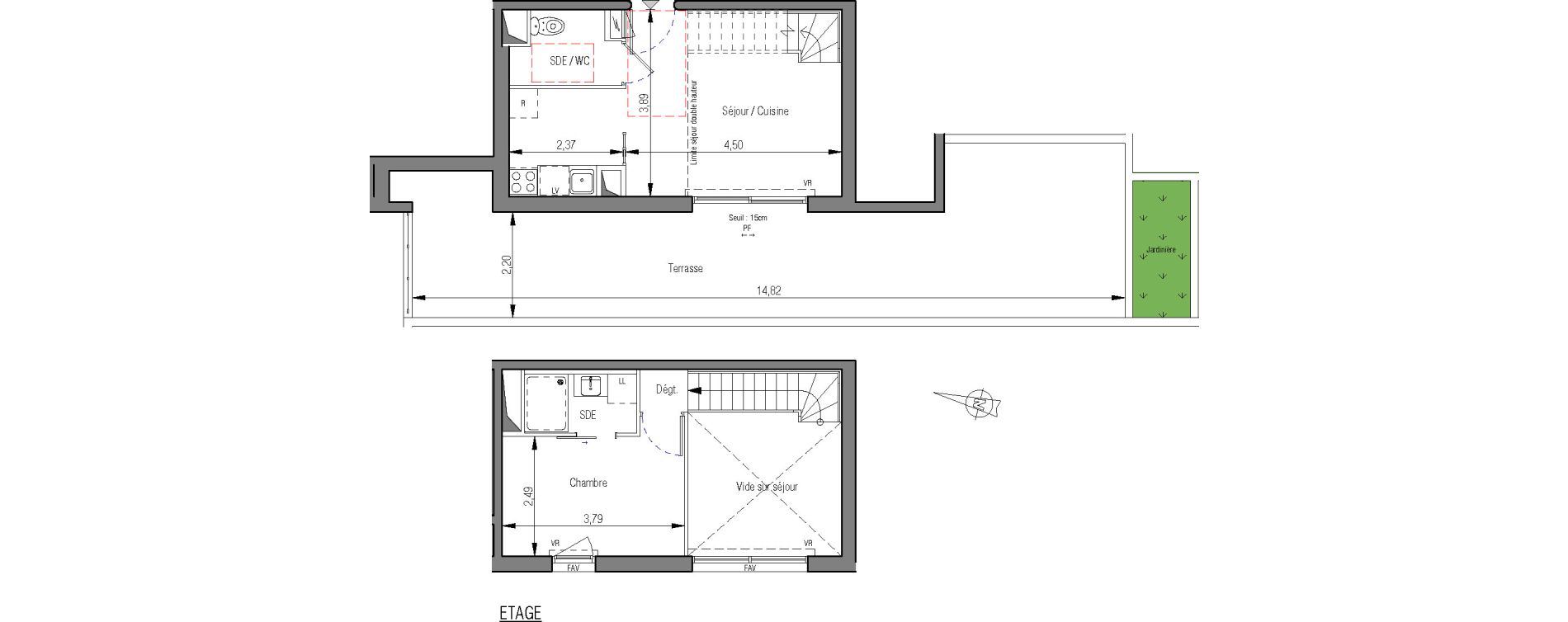 Duplex T2 de 36,70 m2 &agrave; Montpellier La pompignane