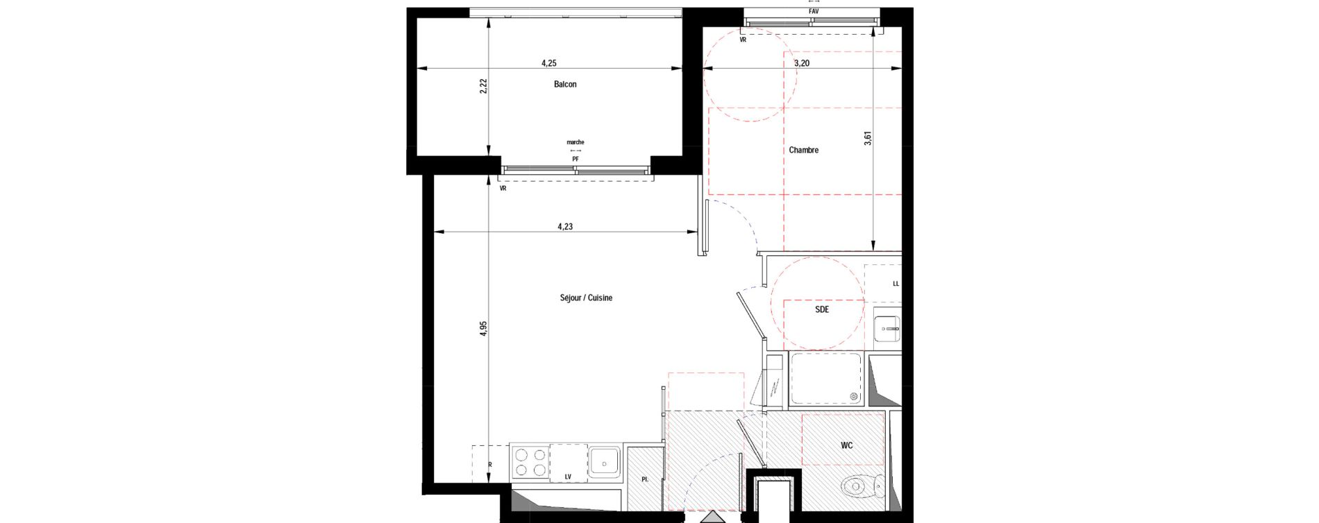 Appartement T2 de 43,70 m2 &agrave; Montpellier La pompignane