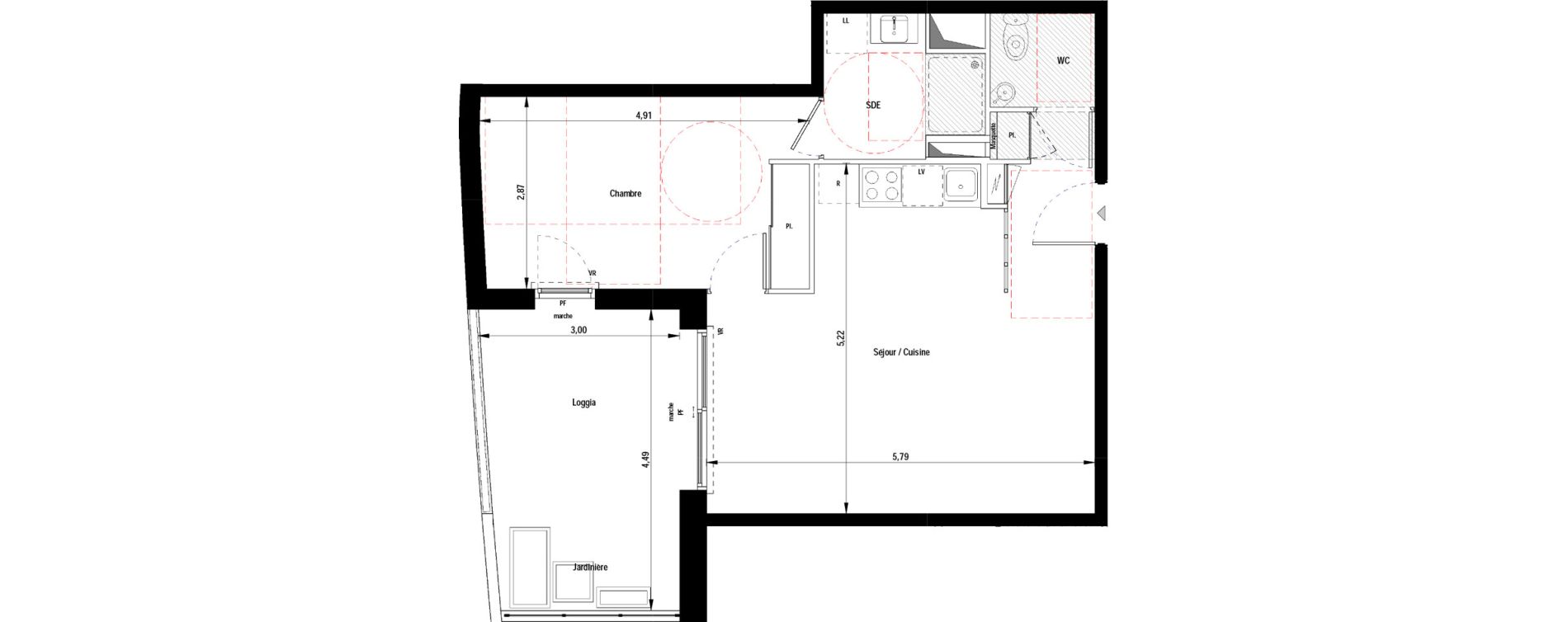 Appartement T2 de 48,30 m2 &agrave; Montpellier La pompignane