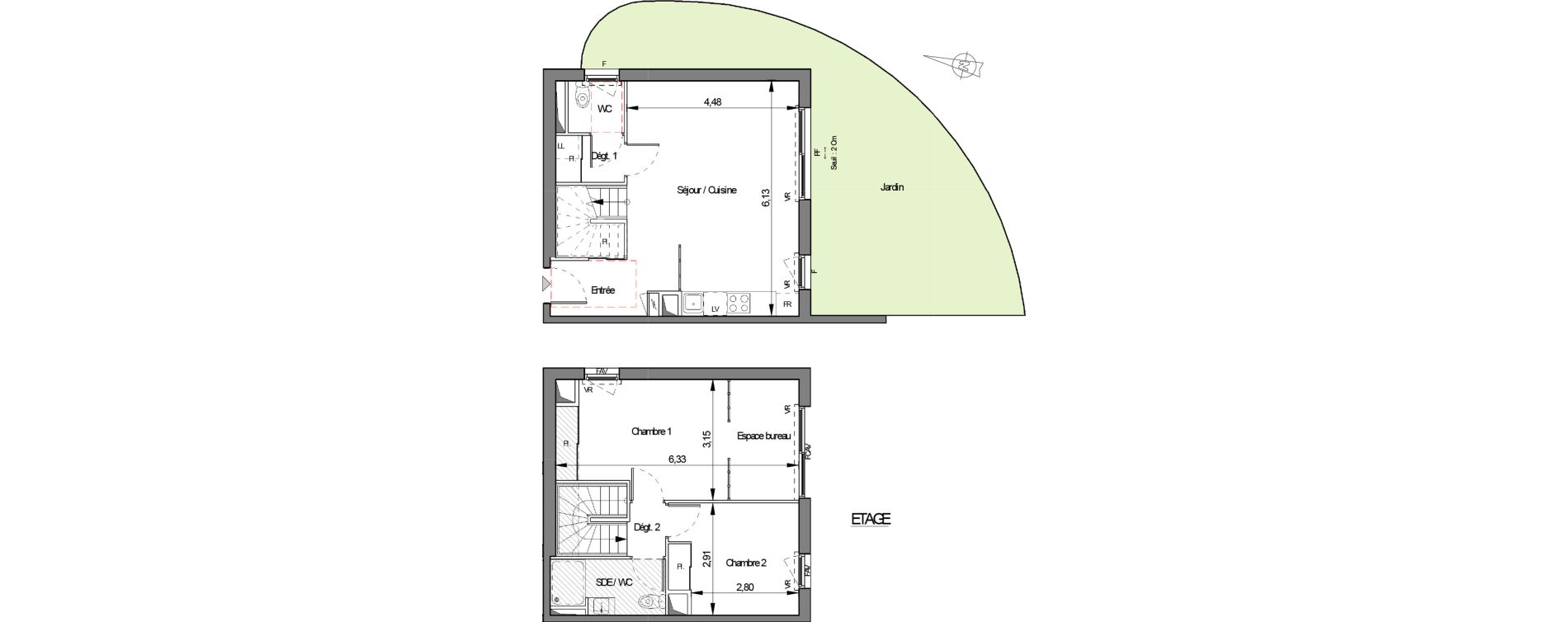 Duplex T3 de 67,90 m2 &agrave; Montpellier La pompignane