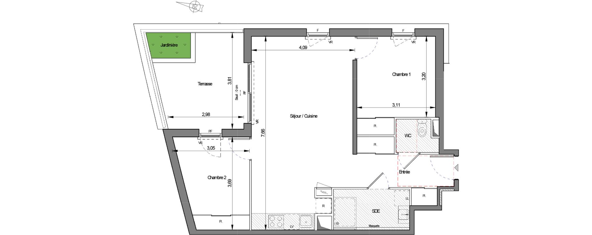 Appartement T3 de 62,60 m2 &agrave; Montpellier La pompignane