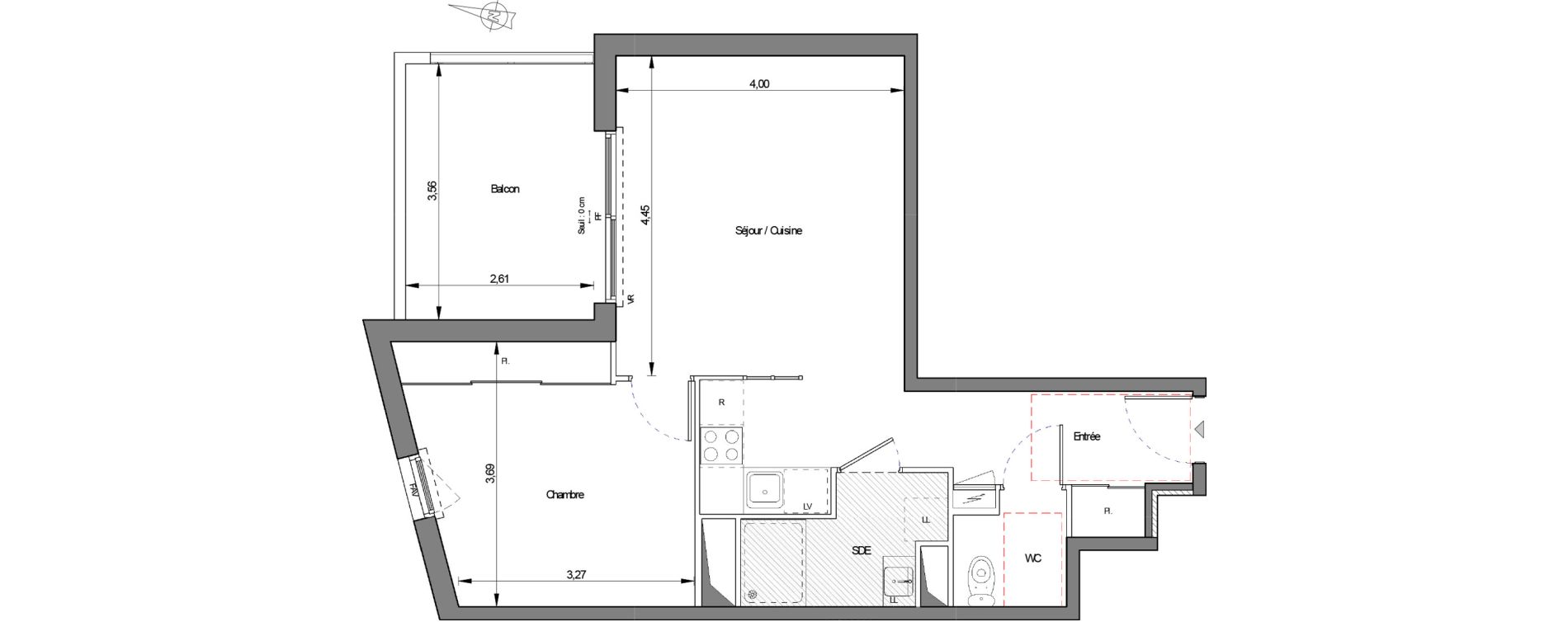 Appartement T2 de 47,60 m2 &agrave; Montpellier La pompignane