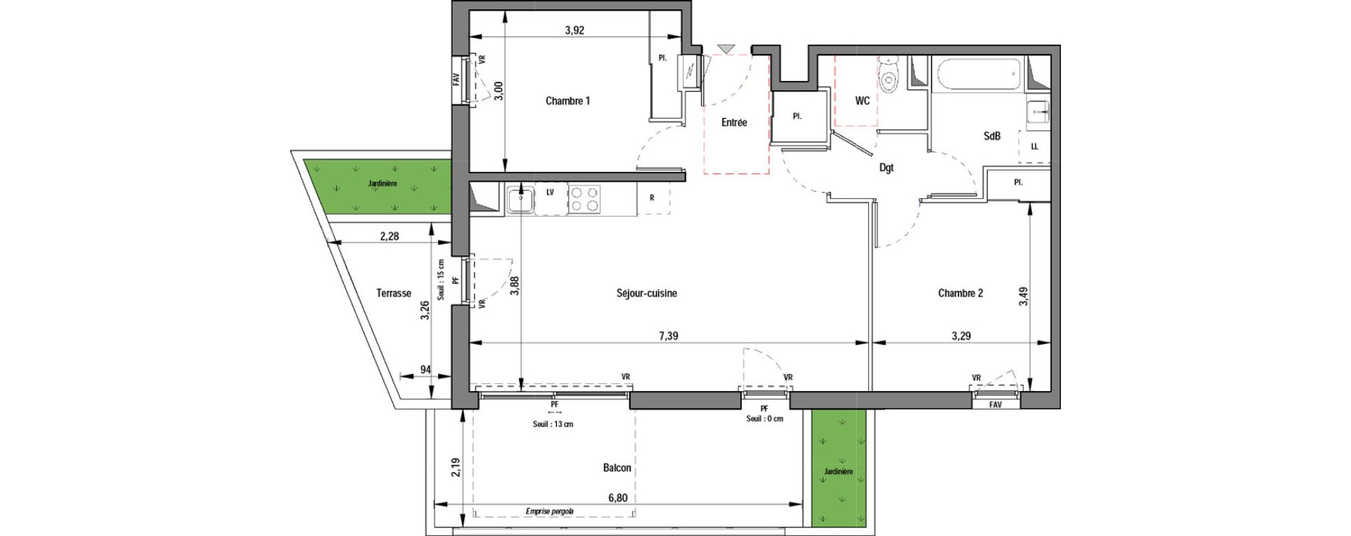 Appartement T3 de 65,90 m2 &agrave; Montpellier La pompignane