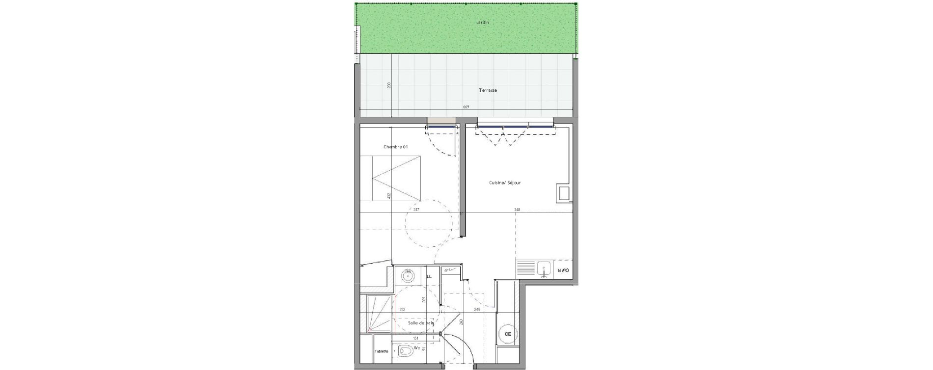 Appartement T2 de 42,50 m2 &agrave; Montpellier Les grezes