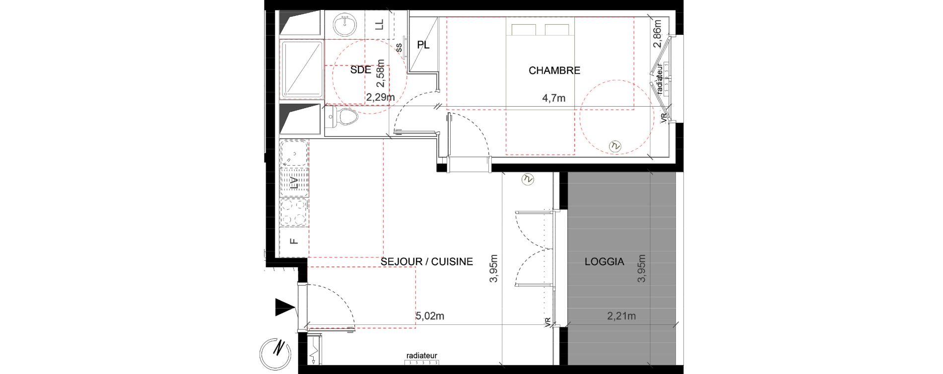Appartement T2 de 43,14 m2 &agrave; Montpellier Celleneuve