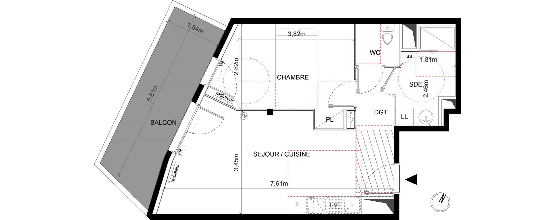 Appartement T2 de 46,10 m2 &agrave; Montpellier Celleneuve