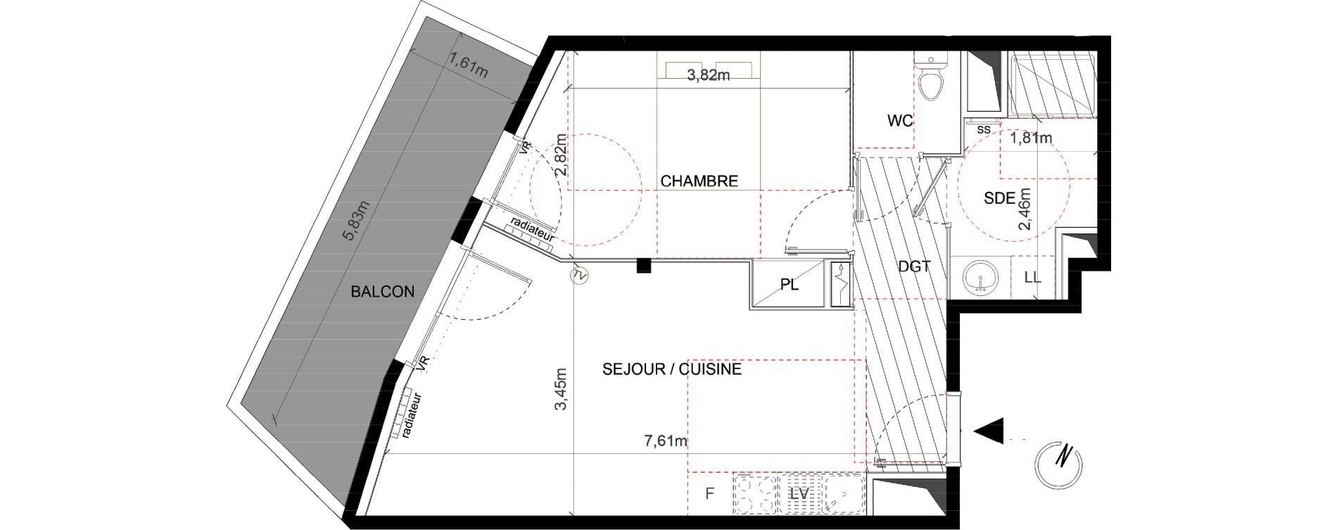 Appartement T2 de 46,10 m2 &agrave; Montpellier Celleneuve