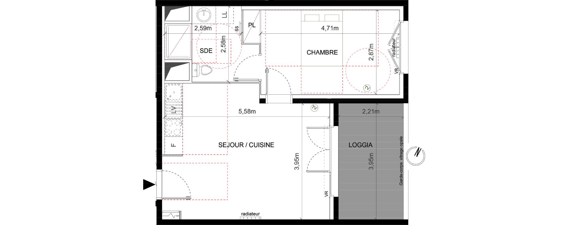 Appartement T2 de 44,55 m2 &agrave; Montpellier Celleneuve