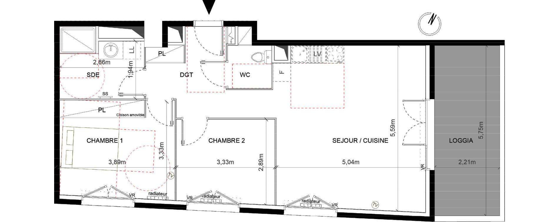 Appartement T3 de 66,71 m2 &agrave; Montpellier Celleneuve