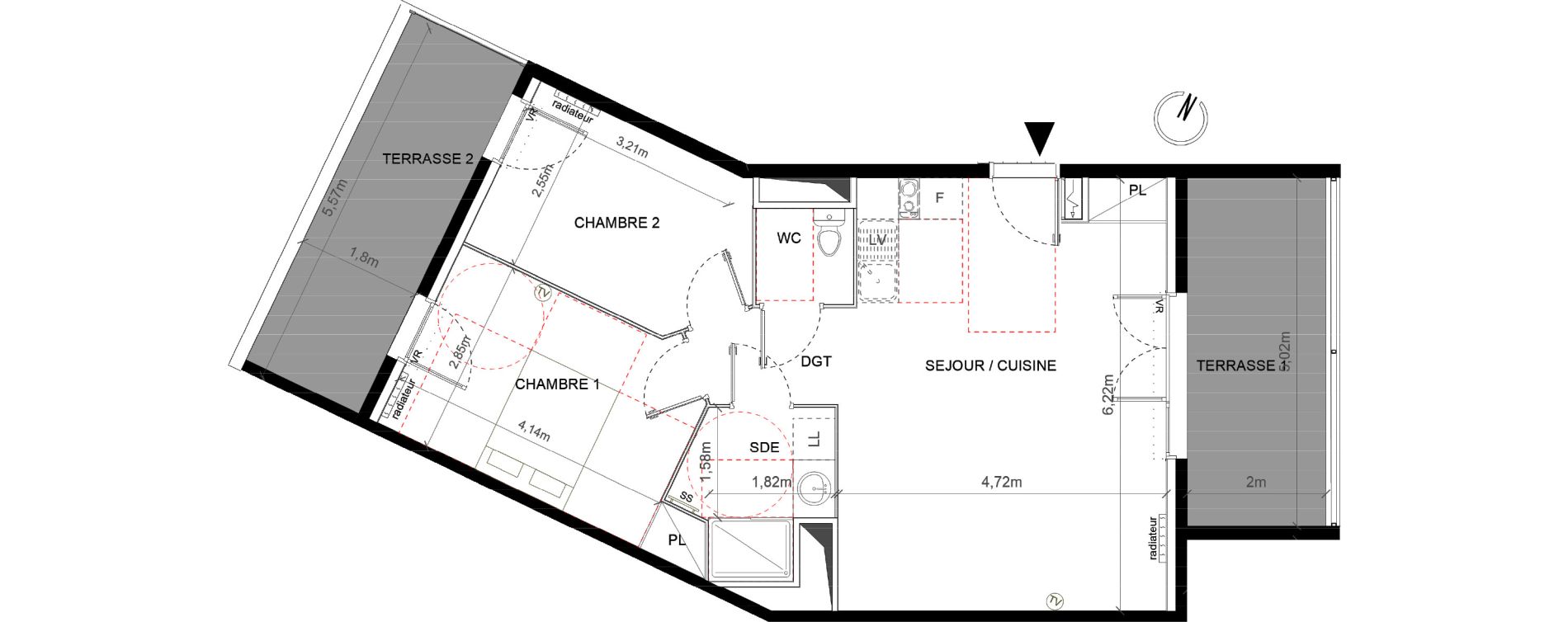 Appartement T3 de 59,74 m2 &agrave; Montpellier Celleneuve
