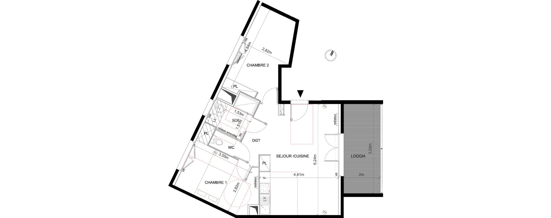 Appartement T3 de 61,34 m2 &agrave; Montpellier Celleneuve