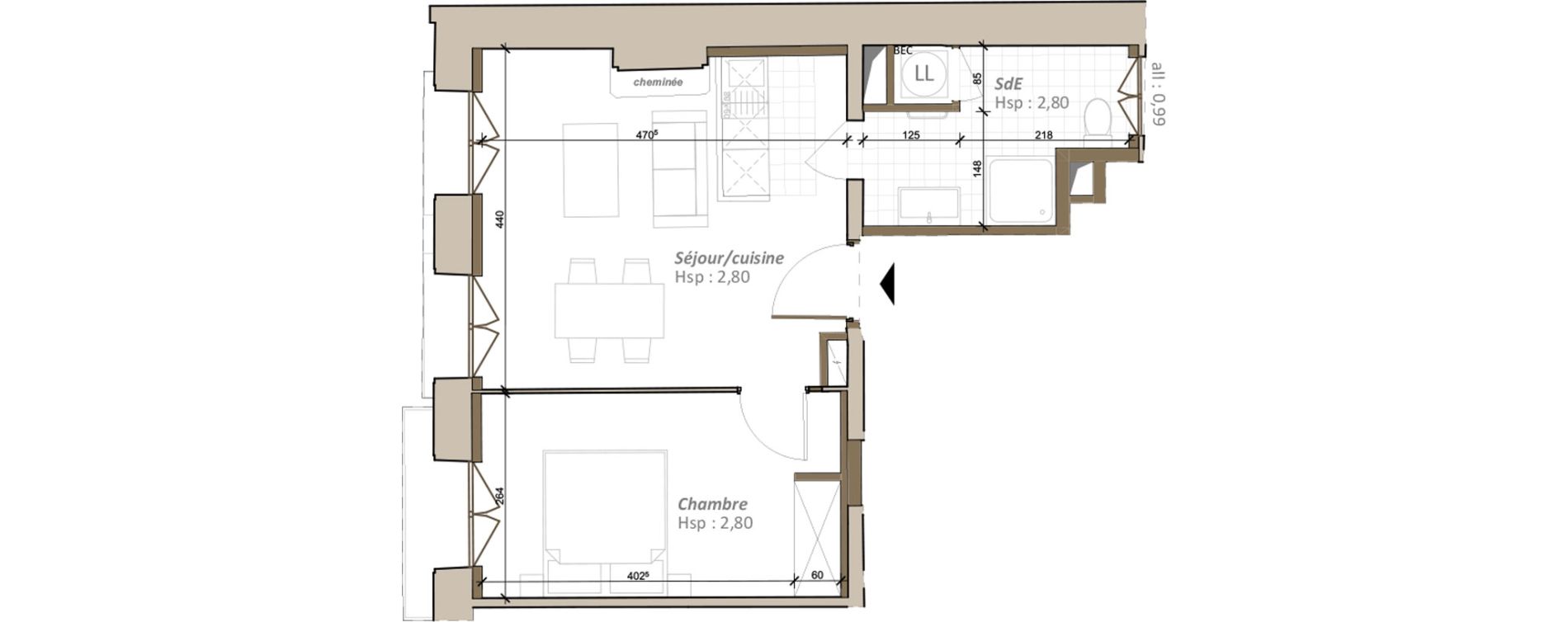Appartement T2 de 38,88 m2 &agrave; Montpellier Gambetta