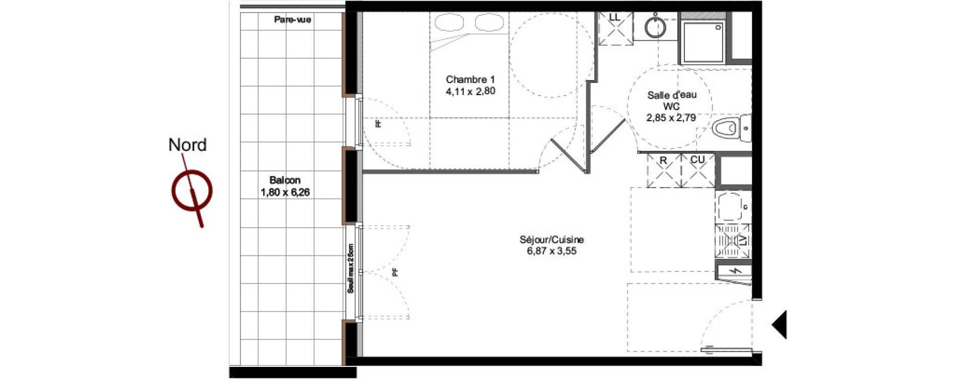Appartement T2 de 40,65 m2 &agrave; Montpellier Les grezes