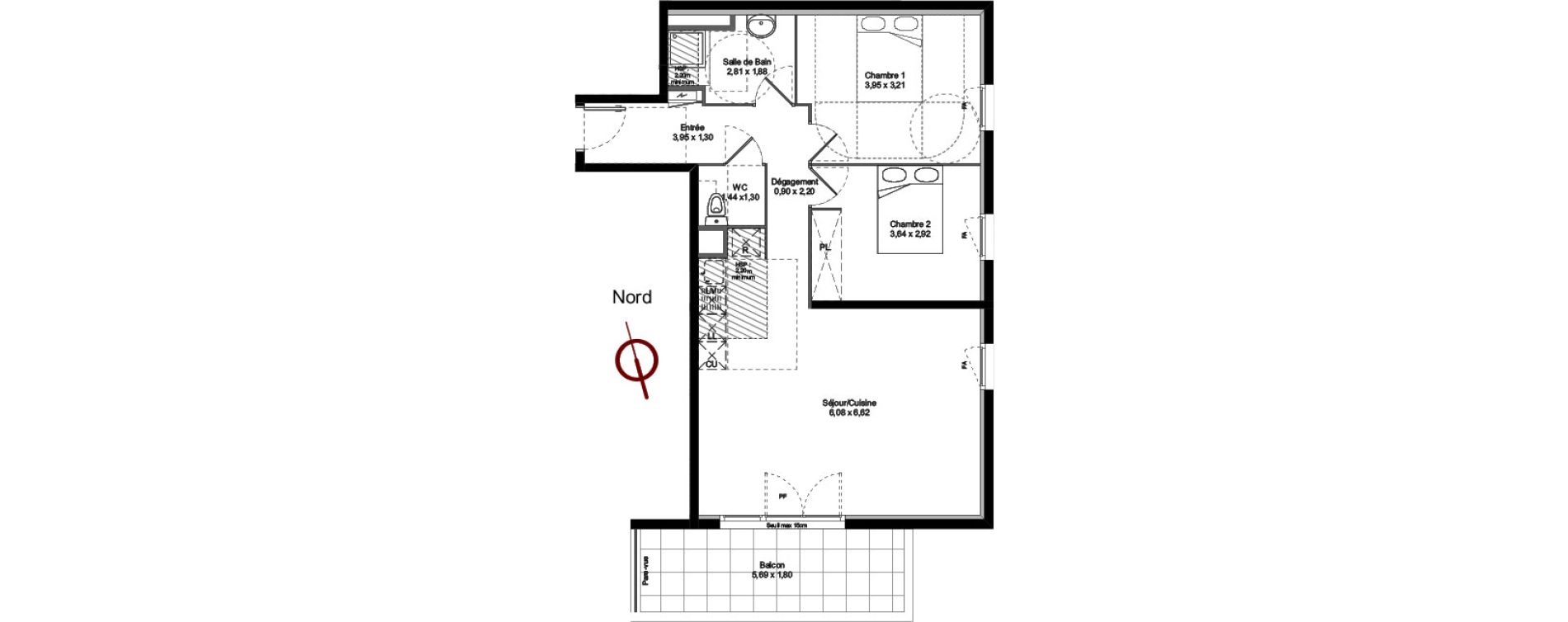 Appartement T3 de 67,42 m2 &agrave; Montpellier Les grezes