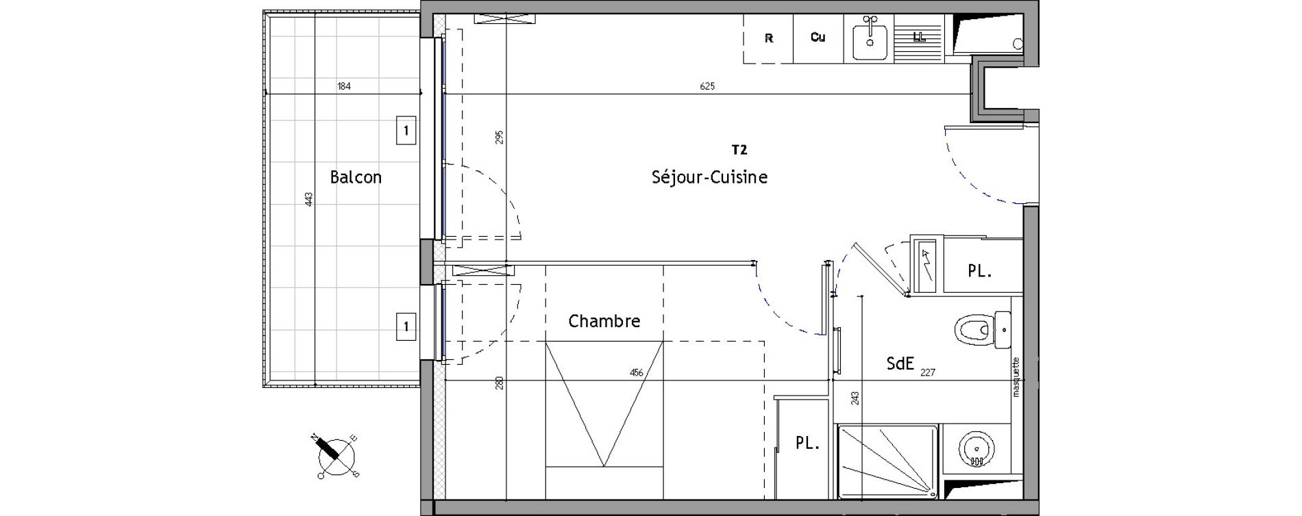 Appartement T2 de 37,80 m2 &agrave; Montpellier Hopitaux-facultes