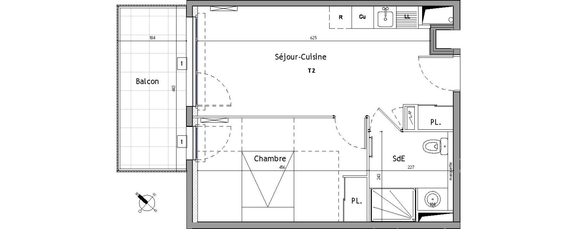 Appartement T2 de 37,80 m2 &agrave; Montpellier Hopitaux-facultes