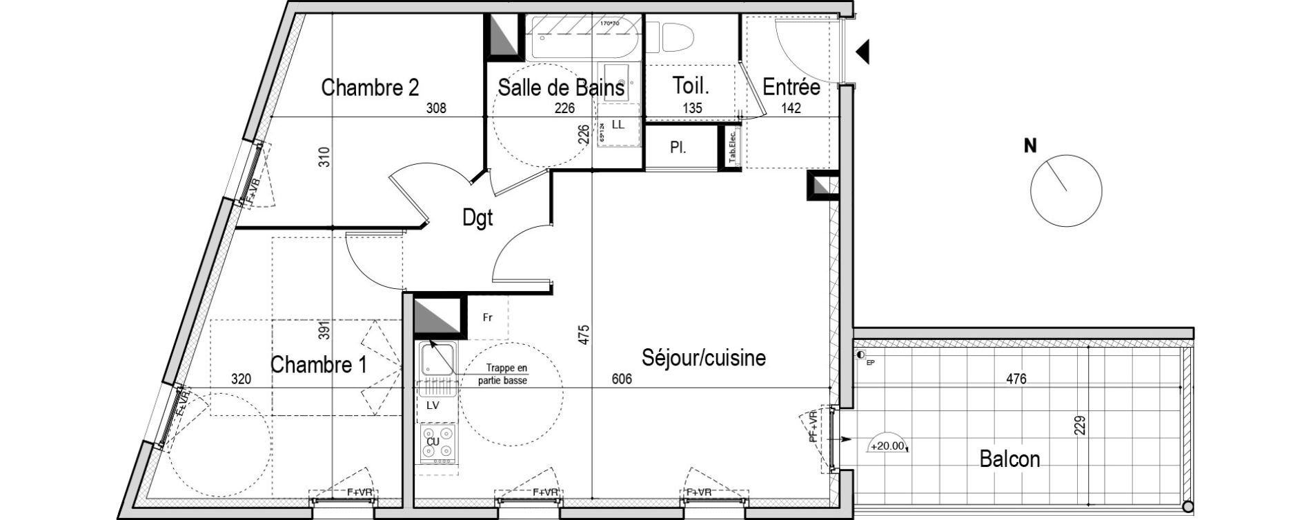 Appartement T3 de 59,30 m2 &agrave; Montpellier Croix d argent