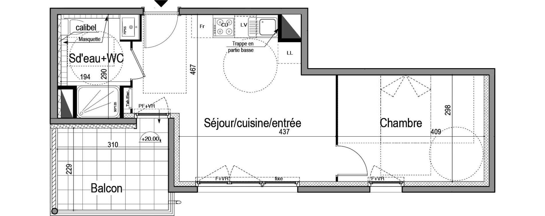 Appartement T2 de 38,40 m2 &agrave; Montpellier Croix d argent