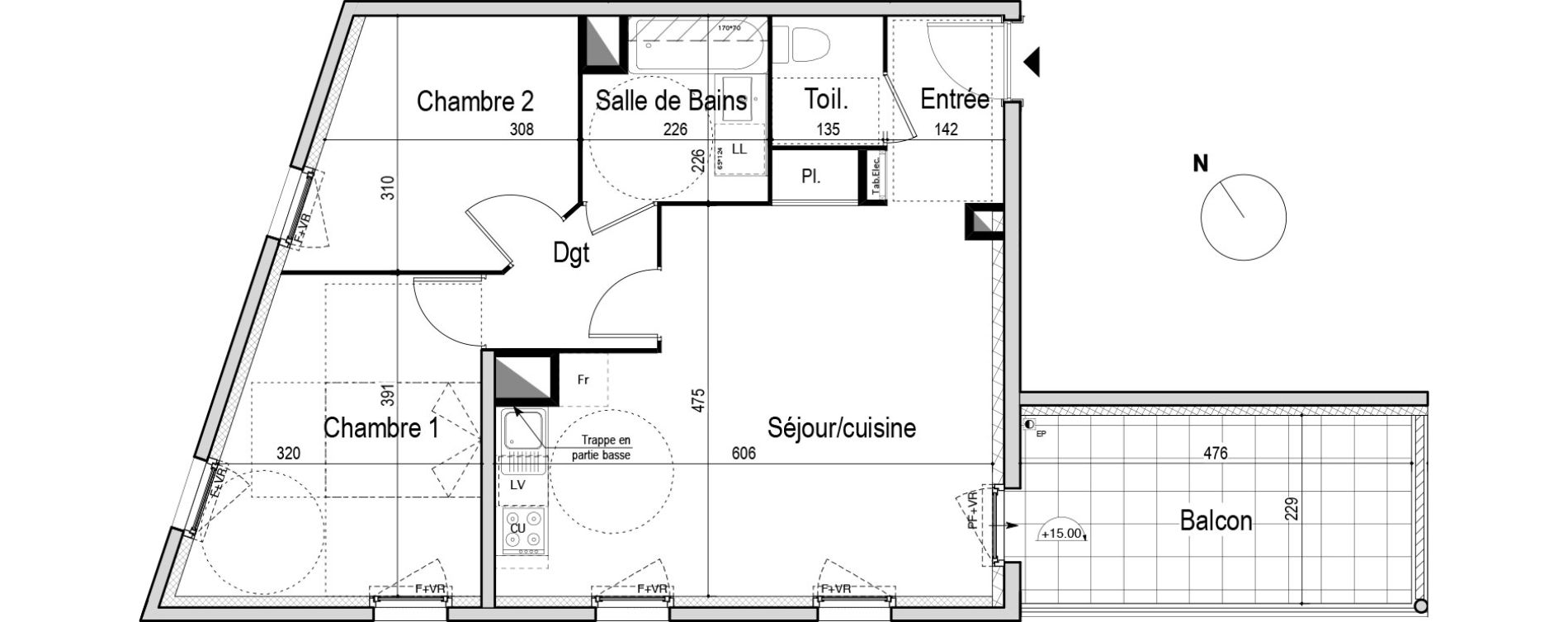 Appartement T3 de 59,30 m2 &agrave; Montpellier Croix d argent