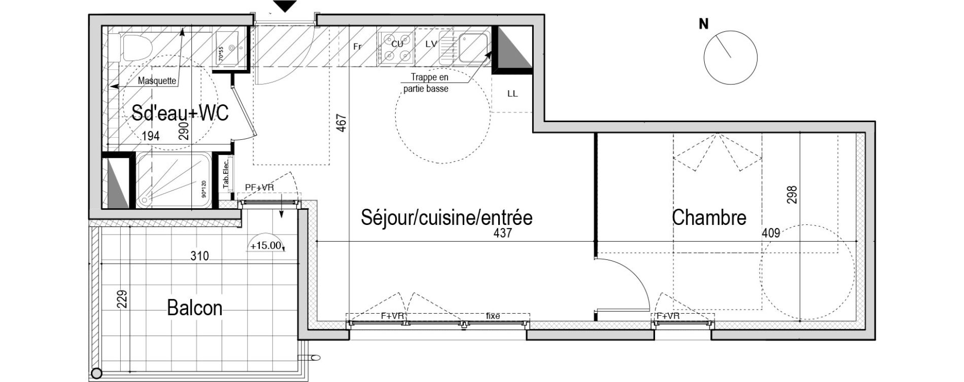 Appartement T2 de 38,40 m2 &agrave; Montpellier Croix d argent