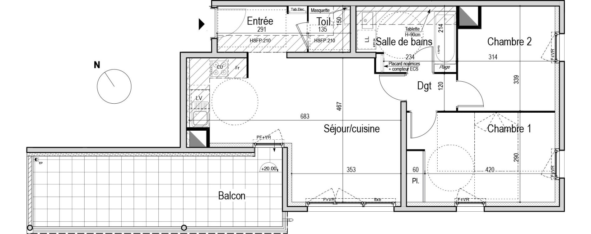 Appartement T3 de 62,20 m2 &agrave; Montpellier Croix d argent