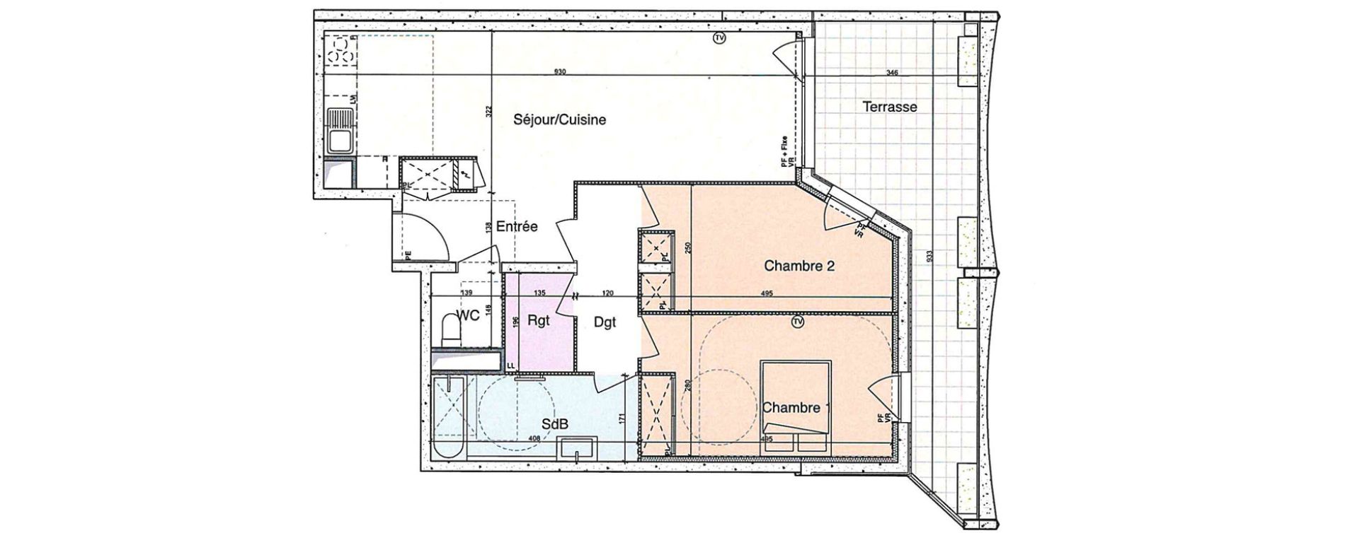 Appartement T3 de 73,50 m2 &agrave; Montpellier Moular&egrave;s