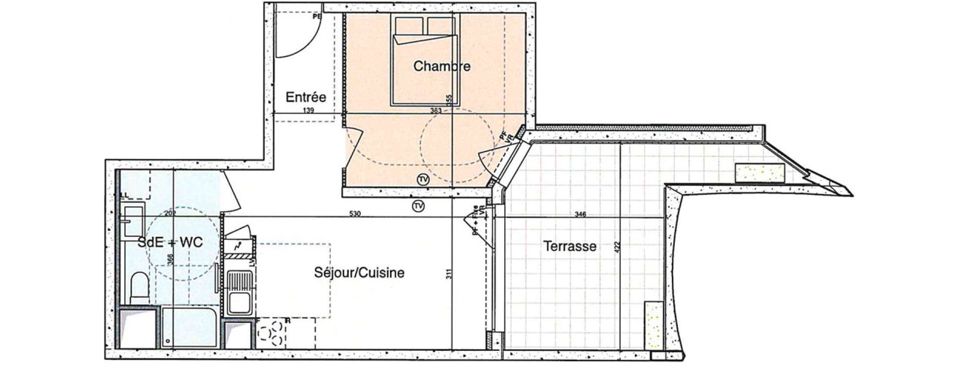 Appartement T2 de 40,30 m2 &agrave; Montpellier Moular&egrave;s