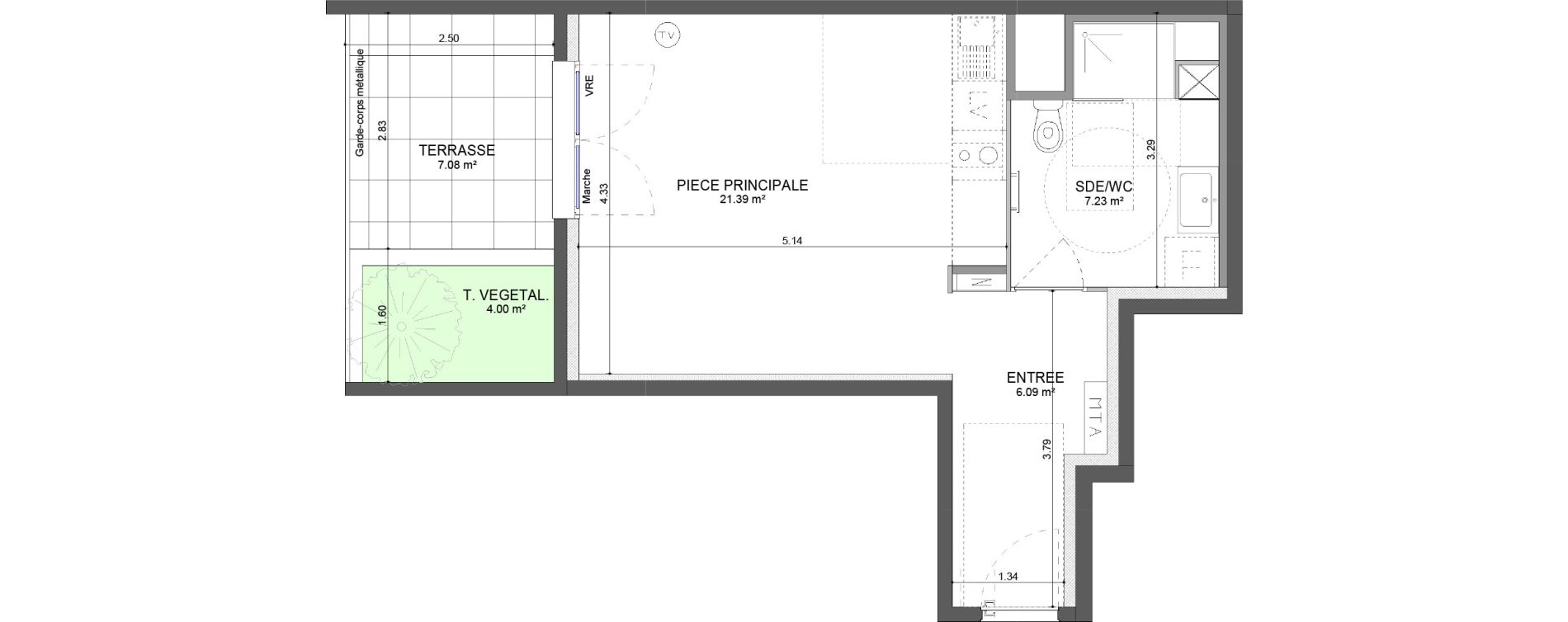 Appartement T1 de 34,00 m2 &agrave; Montpellier Les hauts de jausserand