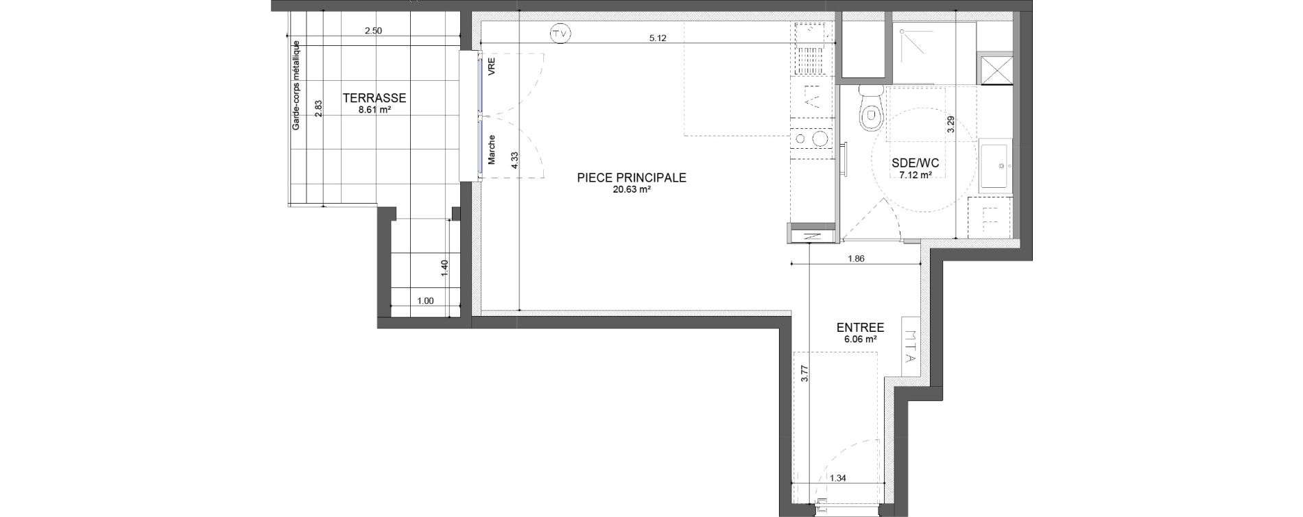 Appartement T1 de 33,81 m2 &agrave; Montpellier Les hauts de jausserand