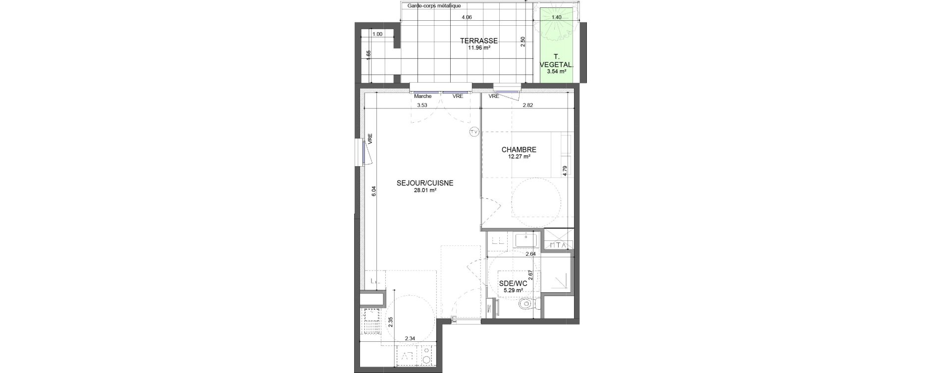 Appartement T2 de 45,57 m2 &agrave; Montpellier Les hauts de jausserand