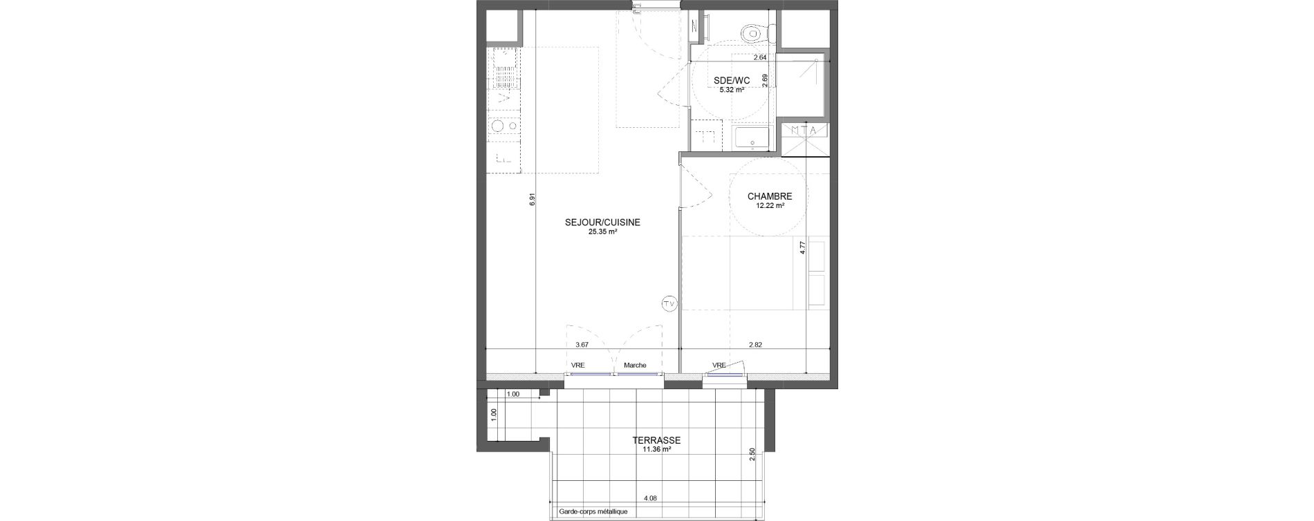 Appartement T2 de 42,89 m2 &agrave; Montpellier Les hauts de jausserand