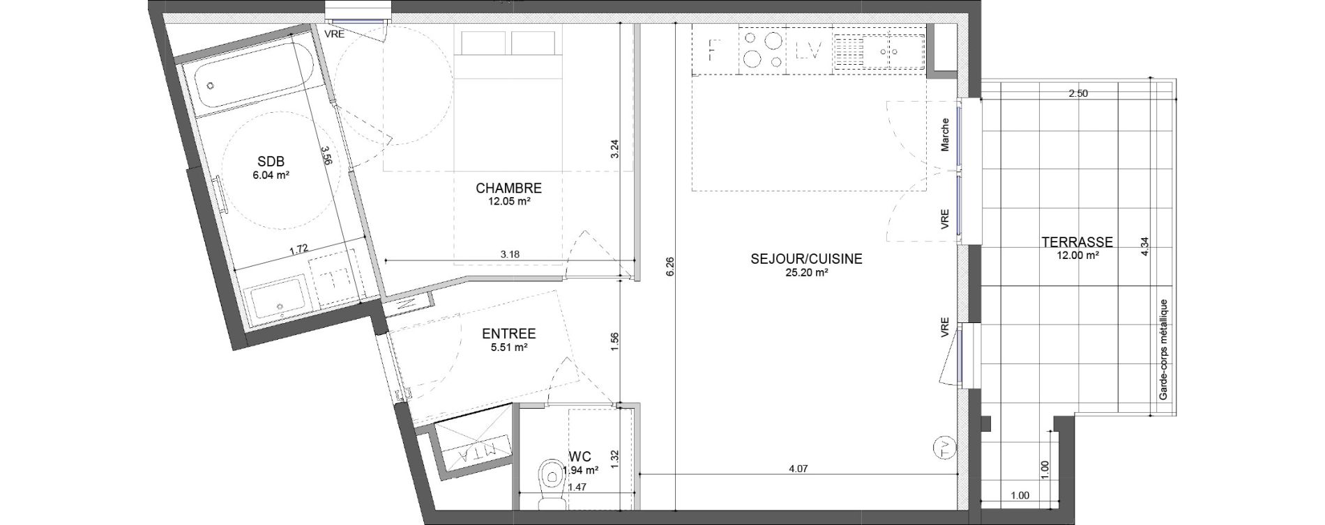 Appartement T2 de 50,74 m2 &agrave; Montpellier Les hauts de jausserand