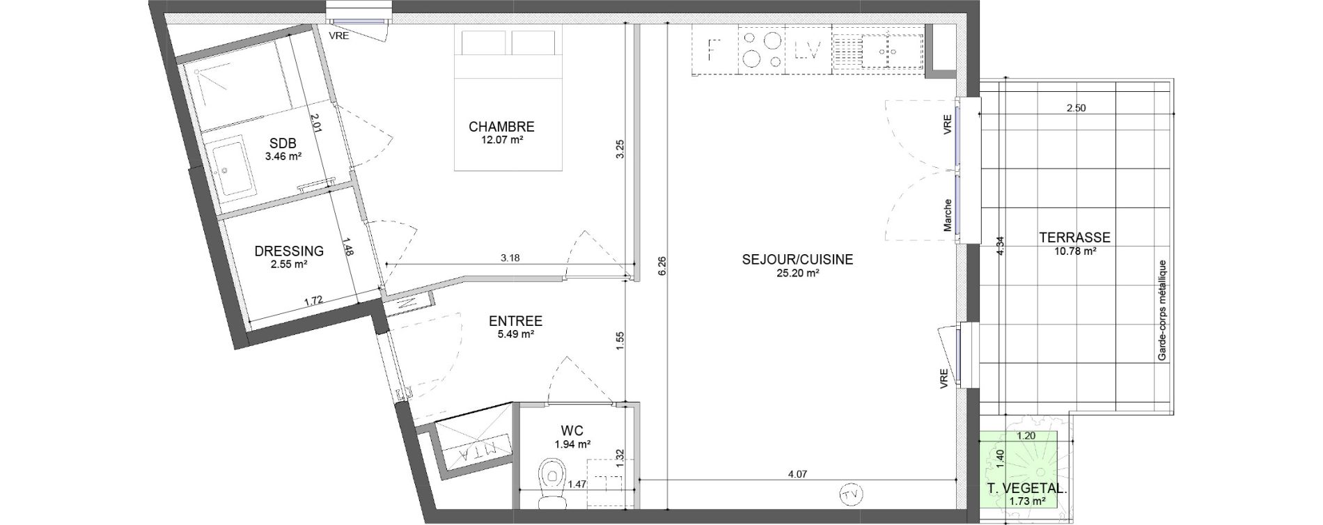 Appartement T2 de 50,71 m2 &agrave; Montpellier Les hauts de jausserand