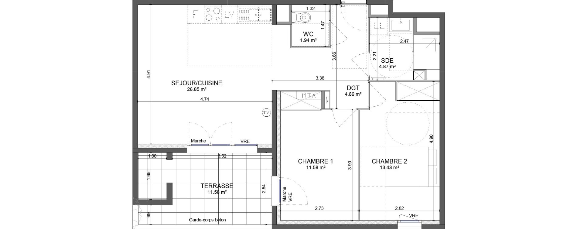 Appartement T3 de 63,54 m2 &agrave; Montpellier Les hauts de jausserand