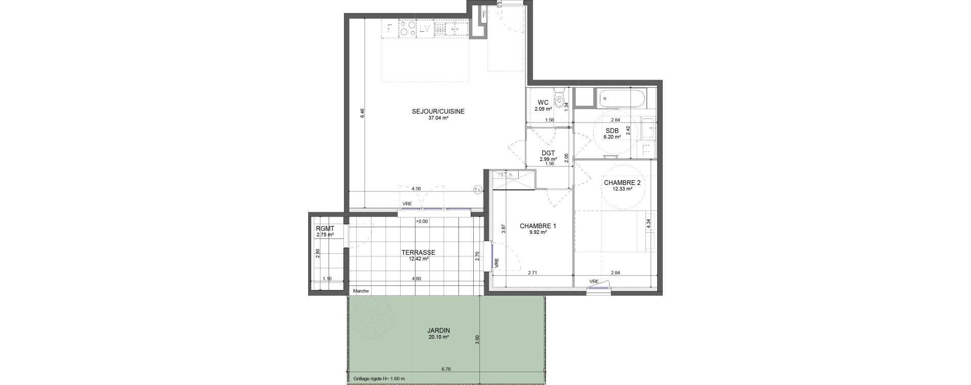 Appartement T3 de 70,57 m2 &agrave; Montpellier Les hauts de jausserand