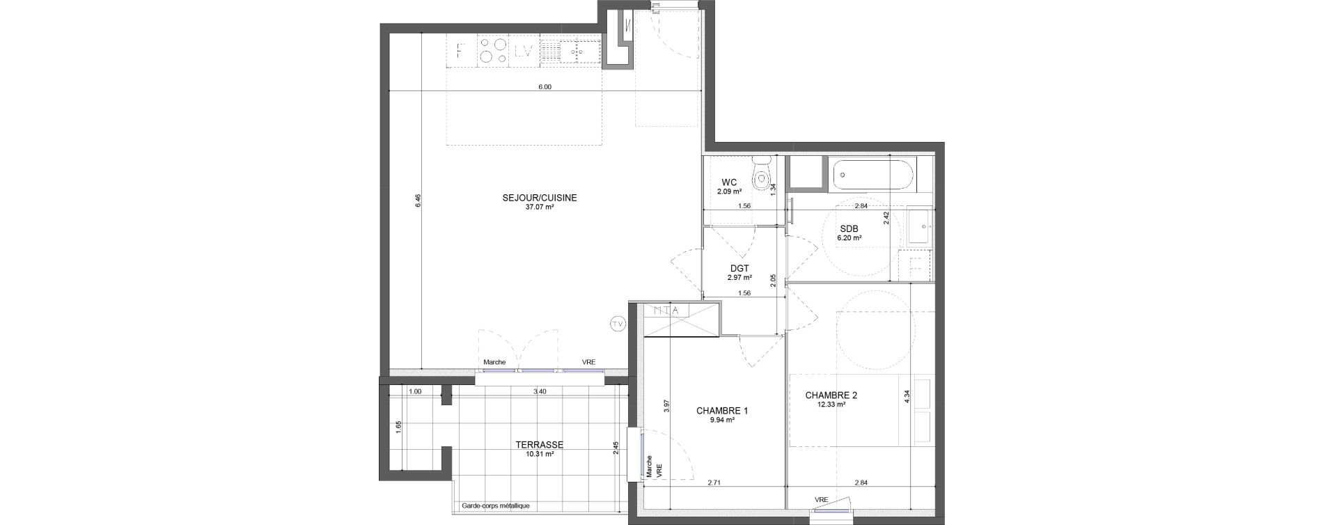 Appartement T3 de 70,59 m2 &agrave; Montpellier Les hauts de jausserand