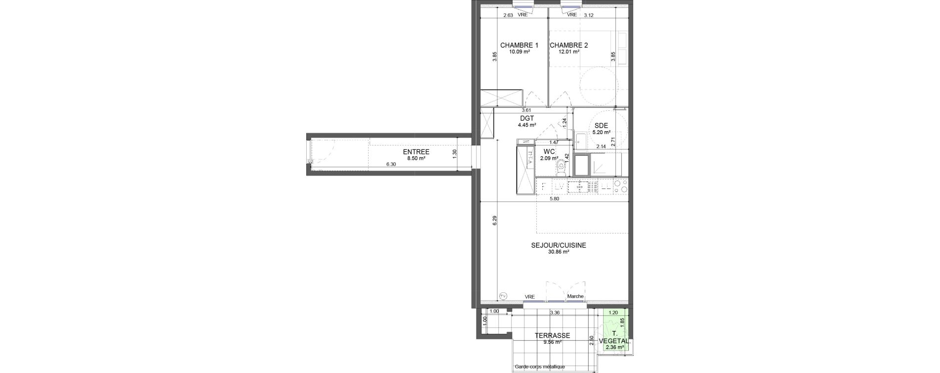 Appartement T3 de 73,21 m2 &agrave; Montpellier Les hauts de jausserand