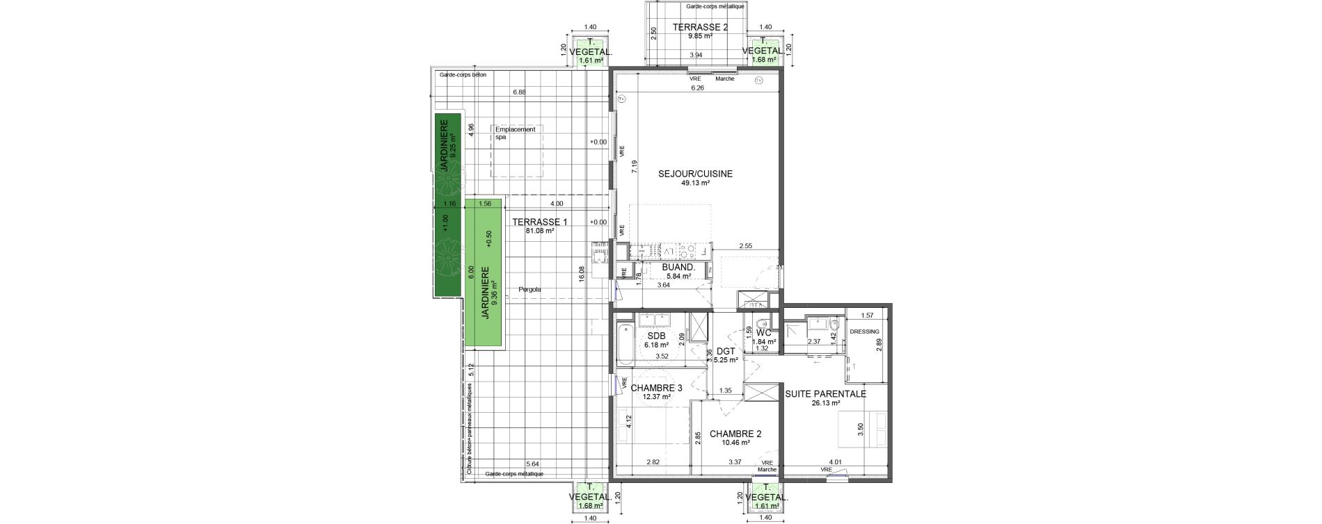 Appartement T4 de 117,21 m2 &agrave; Montpellier Les hauts de jausserand