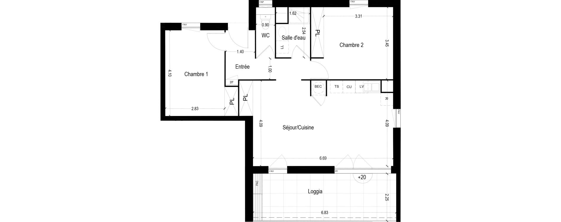 Appartement T3 de 65,25 m2 &agrave; Murviel-L&egrave;s-Montpellier Les saliniers